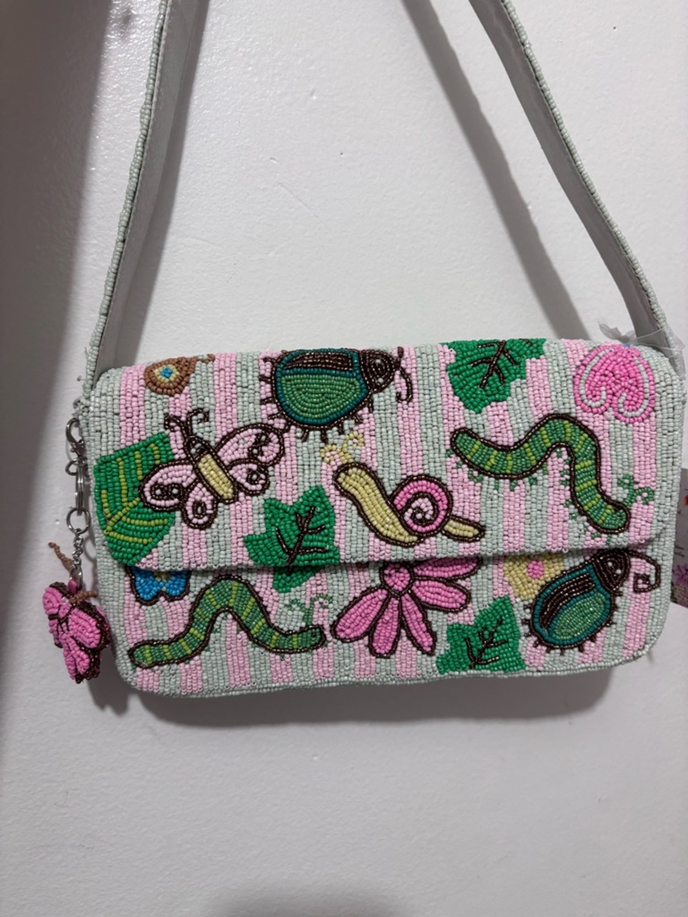Pink Caterpillar and Butterfly Beaded Bag